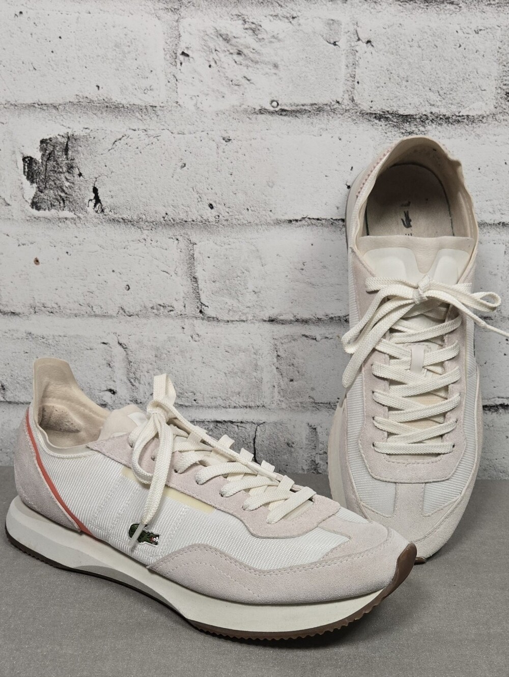 Lacoste Match Break Sneakers White Pink Suede Casual Shoes US 10.5